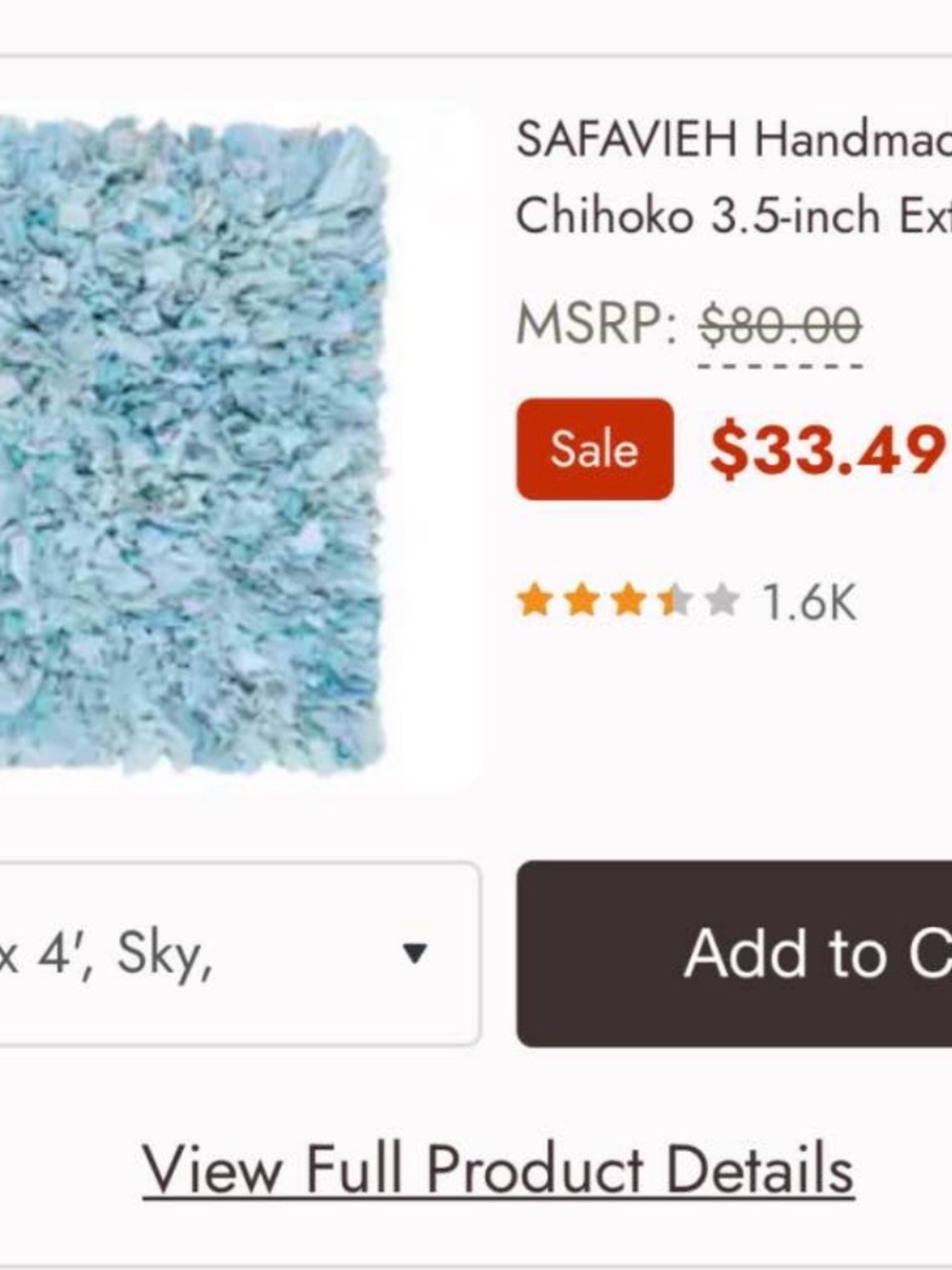 Safavieh Sky Blue Shag Door Mat - Plush Textured Style